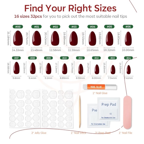 Modelones Dark Red Press-On Nails for Women - Classic Gloss - Picture 3 of 4